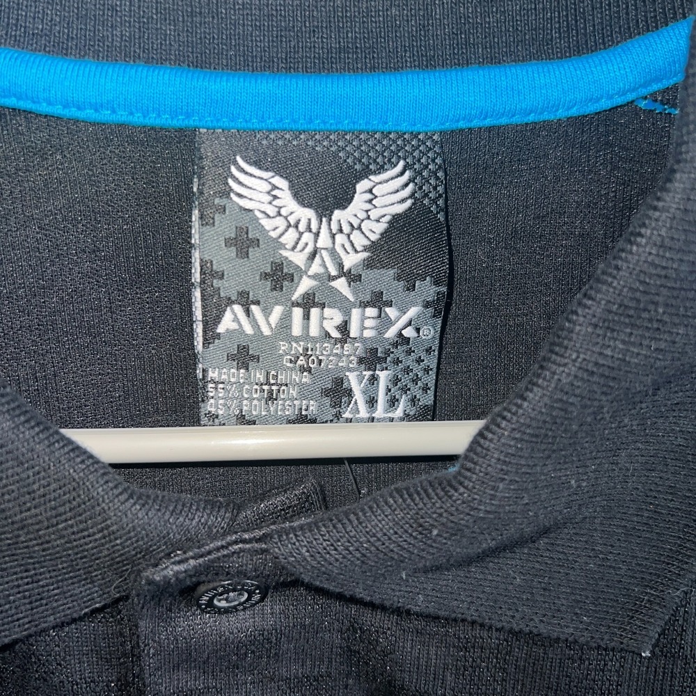 Avirex XL Black Blue Trim Polo Y2K Streetwear Crest Skull Hip-Hop Graphic Shirt - Picture 9 of 11